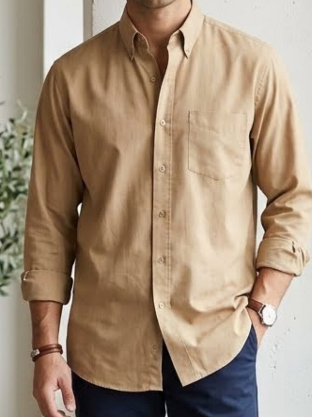 Penmans Vintage Men's Tan Button-Down Shirt Classic Fit Size L